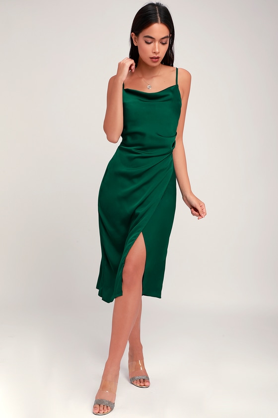 Sleek Forest Green Dress - Satin Dress ...